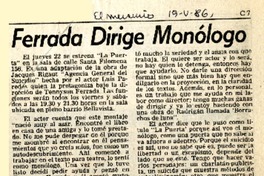 Ferrada dirige monólogo  [artículo].