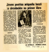 Joven poetisa ariqueña lanzó a circulación su primer libro  [artículo].