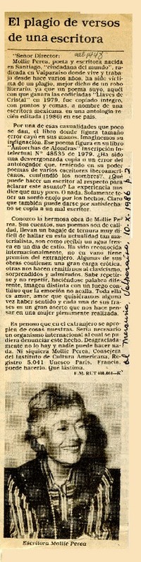 El plagio de versos de una escritora  [artículo] F. M.