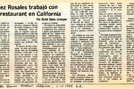 Pérez Rosales trabajó con un restaurant en California  [artículo] David Ojeda Leveque.