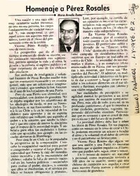 Homenaje a Pérez Rosales  [artículo] Mario Arnello Romo.