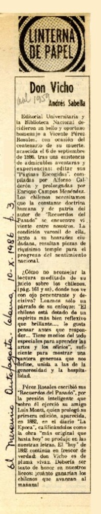 Don Vicho  [artículo] Andrés Sabella.