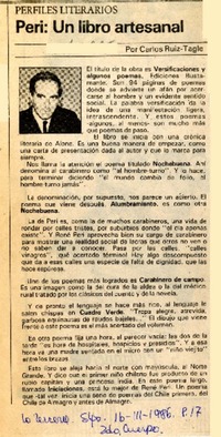 Peri, un libro artesanal  [artículo] Carlos Ruiz-Tagle.