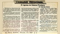 El regreso de Dolores Pincheira  [artículo] Tulio Mora Alarcón.