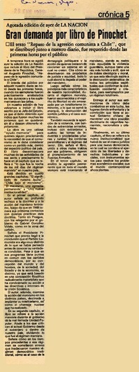 Gran demanda por libro de Pinochet  [artículo].