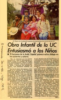 Obra infantil de la UC entusiasmó a los niños  [artículo] R. L.