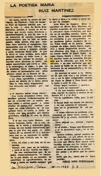 La poetisa María Ruiz Martínez  [artículo] Jorge Soto Fuentealba.