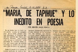 "María de Tapihue", poesía inédita  [artículo] Miguel Angel Díaz.