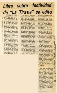 Libro sobre festividad de "La Tirana" se editó  [artículo].