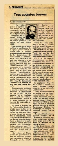 Tres apuntes breves  [artículo] César Hidalgo Calvo.