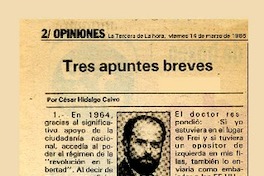 Tres apuntes breves  [artículo] César Hidalgo Calvo.
