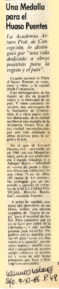 Una Medalla para el huaso Puentes  [artículo].