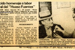 Merecido homenaje a labor cultural del Huaso Puentes  [artículo] Mario Aravena M.