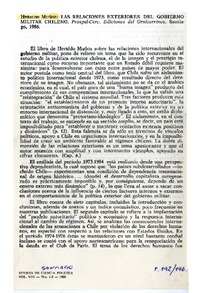 Heraldo Muñoz, "Las relaciones exteriores del gobierno militar chileno"  [artículo] Tamara Avetikian B.