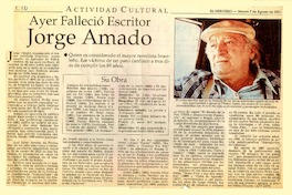 Ayer falleció escritor Jorge Amado  [artículo]