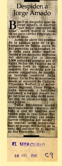 Despiden a Jorge Amado  [artículo]