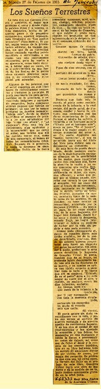 Los sueños terrestres  [artículo] Raúl Silva Castro.