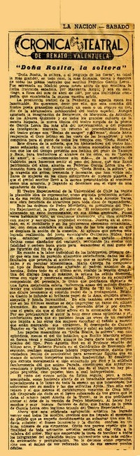 "Doña Rosita la soltera".  [artículo] Renato Valenzuela