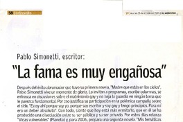 Pablo Simonetti, escritor: "La fama es muy engañosa". (entrevistas) [artículo] Lagos, María Paz