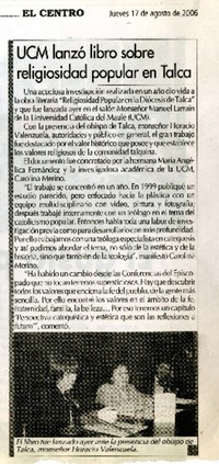 UCM lanzó libro sobre religiosidad popular en Talca  [artículo]