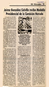 Jaime González Colville recibe Medalla Presidencial de la Comisión Neruda  [artículo]