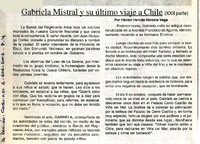 Gabriela Mistral y su ultimo viaje a Chile (xxii parte)  [artículo] por Héctor Hernán Herrera Vega.