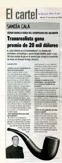 Transrealista gana premio de 20 mil dólares  [artículo] Vladimir Coppo.