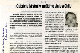 Gabriela Mistral y su último viaje a Chile (IV parte)  [artículo] por Héctor Hernán Herrera Vega.