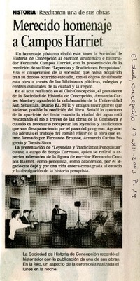 Merecido homenaje a Campos Harriet  [artículo]