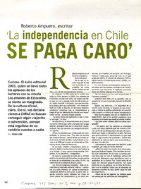 Roberto Ampuero, escritor "La independecia en Chile se paga caro"  [artículo] por Sonia Lira.