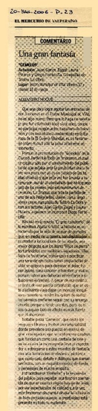 Una gran fantasía  [artículo] Alejandro Nogué.