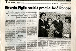 Ricardo Piglia recibió Premio José Donoso  [artículo] María José Cabezas.