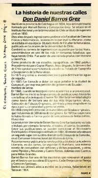 La Historia de nuestras calles : Don Daniel Barros Grez [artículo]Hans K.