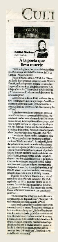 A la poeta que lleva muerte  [artículo] Karina Santos.