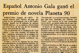 Español Antonio Gala ganó el premio de novela Planeta 90  [artículo]