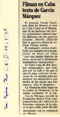 Filman en Cuba texto de García Márquez  [artículo]