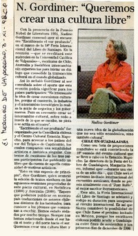 N. Gordimer: "Queremos crear una cultura libre"  [artículo]