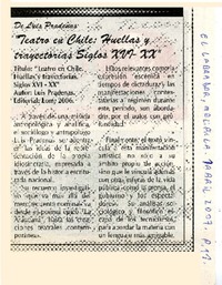 Teatro en Chile: Huellas y trayectorias Siglos XVI-XX  [artículo]Juan Andrés Palma.