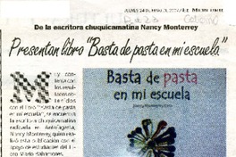 Presentan libro "Basta de pasta en mi escuela"  [artículo].