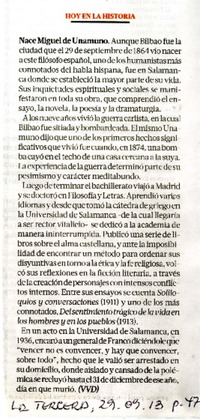 Nace Miguel de Unamuno  [artículo] VVD
