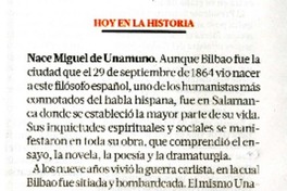 Nace Miguel de Unamuno  [artículo] VVD