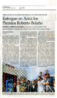 Entregan en Arica los Premios Roberto Bolaño  [artículo]Víctor Fuentes Besoaín