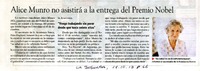 Alice Munro no asistirá a la entrega del Premio Nobel  [artículo]