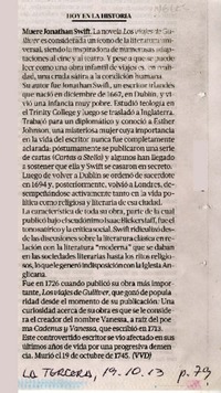 Muere Jonthan Swift  [artículo]
