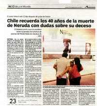 Chile recuerda los 40 años de la muerte de Neruda con dudas sobre su deceso  [artículo]
