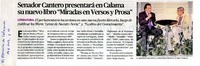 Senador Cantero presentará en Calama su nuevo libro "miradas en versos y prosa".  [artículo]