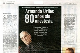 Armando Uribe: 80 años sin anestesia  [artículo] Rodrigo Castillo