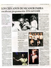 Los cien años de Nicanor Parra encabezan programación 2014 del GAM  [artículo]