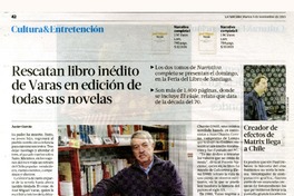 Rescatan libro inédito de Varas en edición de todas sus novelas  [artículo] Javier García