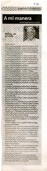 Millas, un grande  [artículo] Enrique Ramírez Capello.